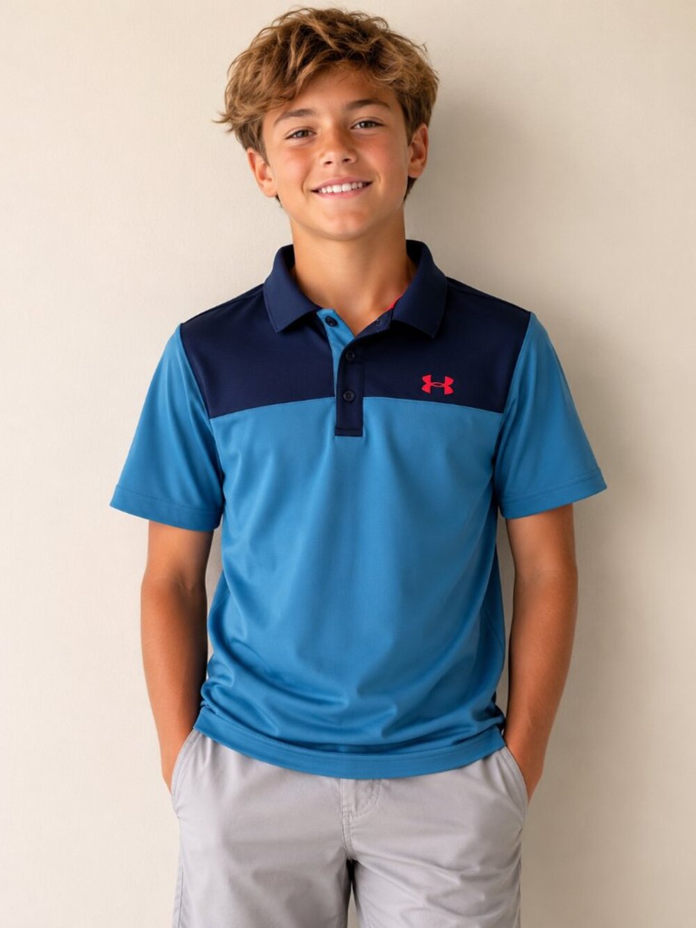 Under Armour HeatGear Youth XL Blue & Navy Golf Polo Shirt YXL